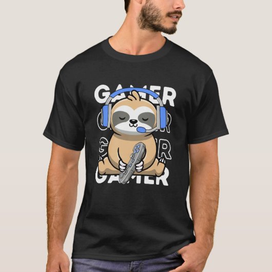 T-shirt Sloth Gamer Cute Sloth Playing Video Games Boys Ki (Devant)