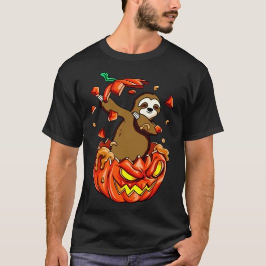 T-shirt Sloth Halloween Citrouille (Devant)