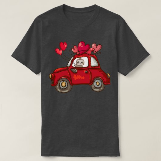 T-shirt Sloth Heart Valentines Day Car Love Ballon Sloth V (Design devant)