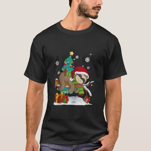 T-shirt Sloth Lote Sloth Santa hat Ugly Noël S (Devant)