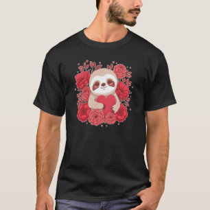 T-shirt Sloth Maman Valentine's Day Coeurs Fleurs Sloth