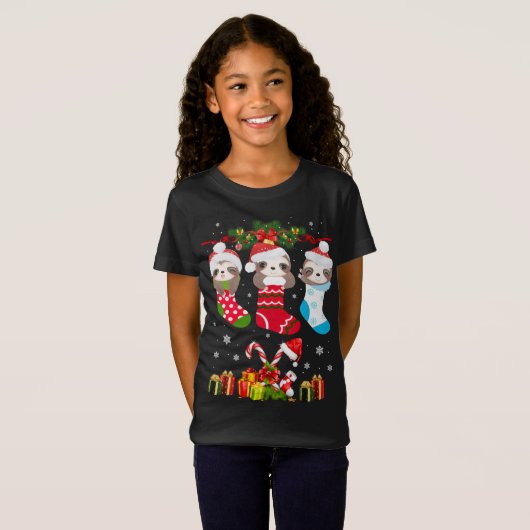 T-Shirt Sloth Noël Sock Sloth Santa Hat Lights Noël T (Devant entier)