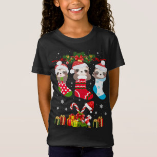 T-Shirt Sloth Noël Sock Sloth Santa Hat Lights Noël T