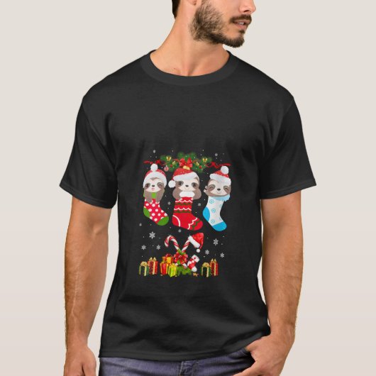 T-shirt Sloth Noël Sock Sloth Santa Hat Lights Noël T (Devant)