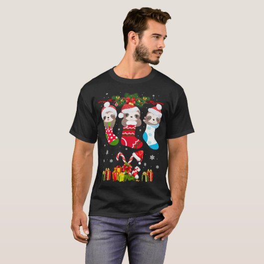 T-shirt Sloth Noël Sock Sloth Santa Hat Lights Noël T (Devant entier)