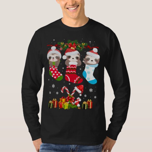 T-shirt Sloth Noël Sock Sloth Santa Hat Lights Noël T (Devant)