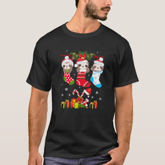 T-shirt Sloth Noël Sock Sloth Santa Hat Lights Noël T (Devant)