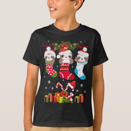 T-shirt Sloth Noël Sock Sloth Santa Hat Lights Noël T (Devant)