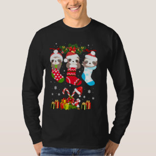 T-shirt Sloth Noël Sock Sloth Santa Hat Lights Noël T