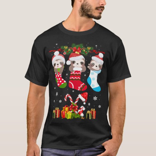 T-shirt Sloth Noël Sock Sloth Santa Hat Lights Noël T (Devant)