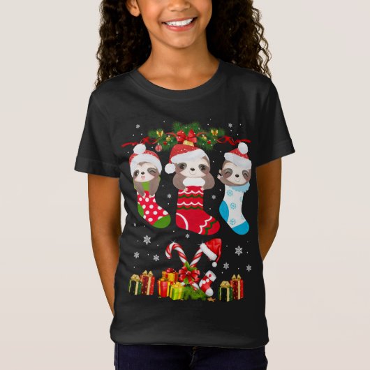 T-Shirt Sloth Noël Sock Sloth Santa Hat Lights Noël T (Devant)