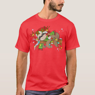 T-shirt Sloth Reindeer Light Christmas drôle Sloth Xmas