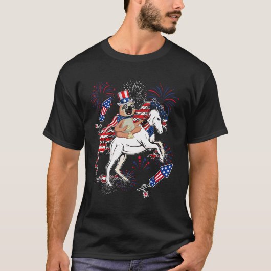 T-shirt Sloth Ridge Horse American Flag Fireworks 4th J (Devant)