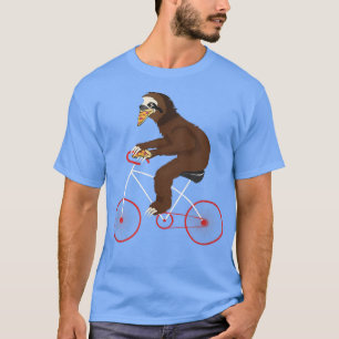 T-shirt Sloth Riding A Bicycle Manger Pizza Drôle Animal B
