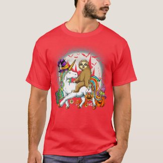 T-shirt Sloth Riding Witch Unicorn Halloween Costume Jour