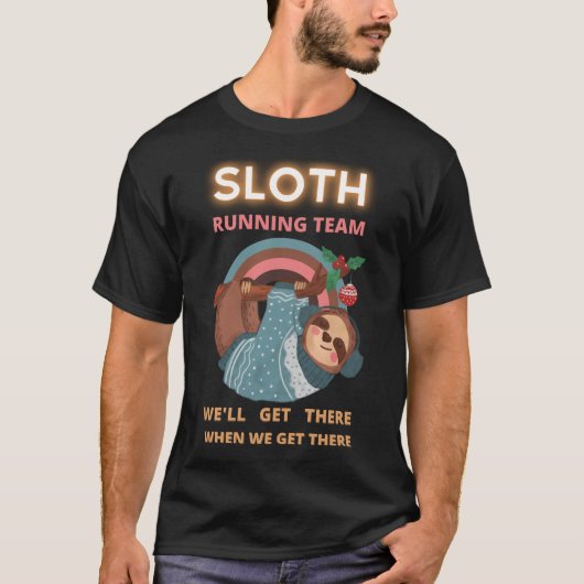 T-shirt Sloth Running Team T Shirt Short Sleeve I Hate Peo (Devant)