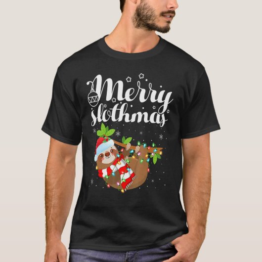 T-shirt Sloth Xmas Lights Merry Slothmas Sloth Christmas 1 (Devant)