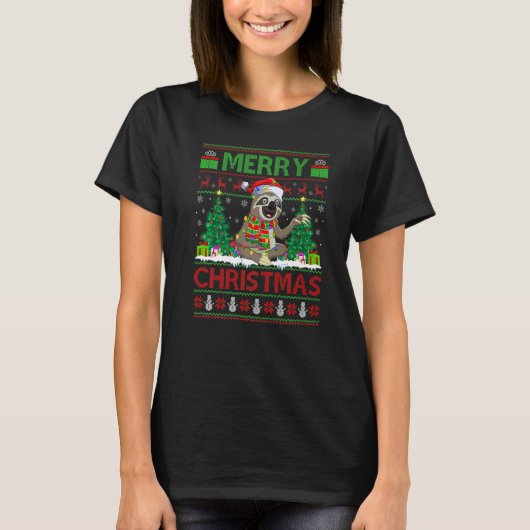 T-shirt Sloth  Xmas Tree Lights Ugly Santa Sloth Christmas (Devant)