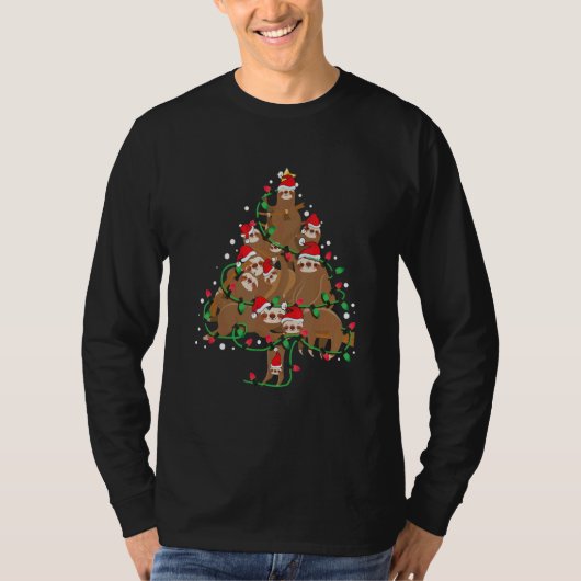 T-shirt Sloths Christmas Tree Cute Santa Hat Lights for Sl (Devant)
