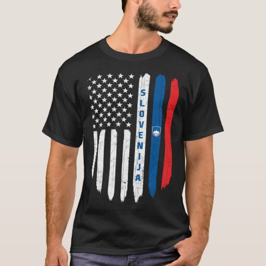 T-shirt Slovenian American Flag Slovenia Root Dad (Devant)