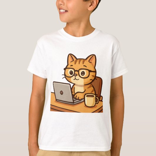 T-shirt Smart Cat Working from Home Illustration (Devant)
