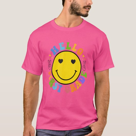 T-shirt Smile Face Hello First Grade Happy First School Da (Devant)