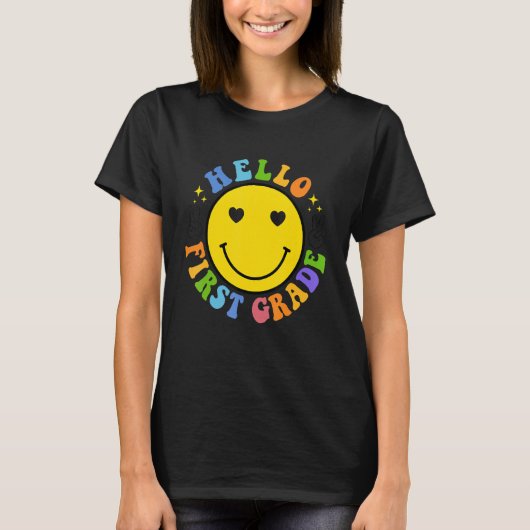 T-shirt Smile Face Hello First Grade Happy First School Da (Devant)
