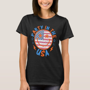 T-shirt Smile Happy Face Party In the USA American Flag 4t