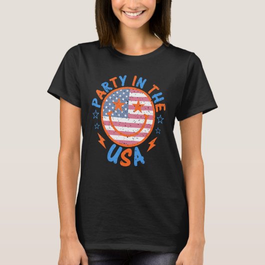 T-shirt Smile Happy Face Party In the USA American Flag 4t (Devant)