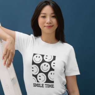 T-shirt Smile Time, noir et blanc Silhouette Smile Emoji