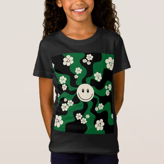 T-Shirt Smile - Vert, Crème et Noir (Devant)