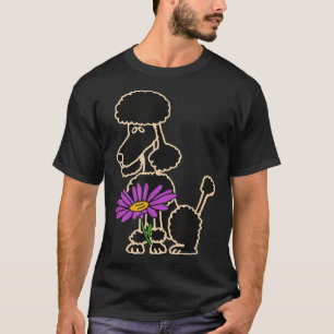 T-shirt Smilemoretees Chien de caniche noir avec marguerit