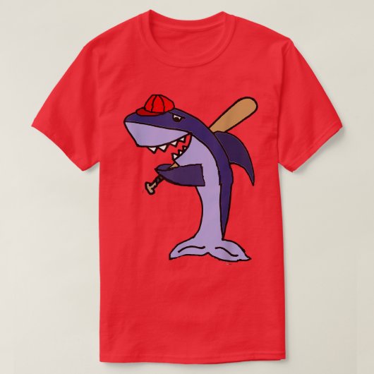 T-shirt Smiletodaytees Funny Shark jouant au baseball (Design devant)