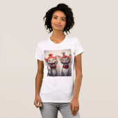 T-shirt Smiling Cartoon Cats With Red Hats And Collars (Devant entier)
