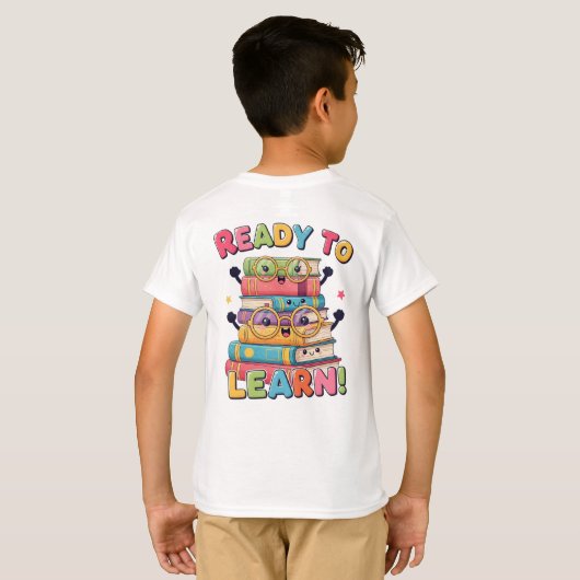 T-shirt Smiling Kawaii Book Stack – Back to School Fun! (Dos entier)