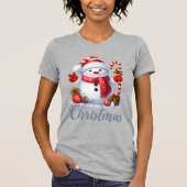 T-shirt Smiling Snowman With Candy Cane Christmas Tee (Devant)