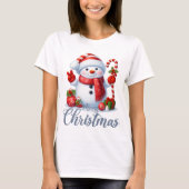T-shirt Smiling Snowman With Candy Cane Christmas Tee (Devant)