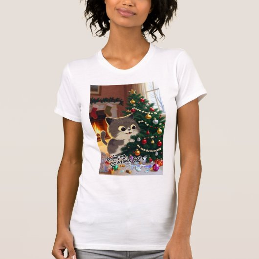 T-shirt Smirking Kitten Christmas Chaos 1 women's (Devant)