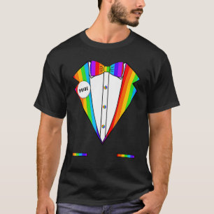 T-shirt Smoking arc-en-ciel Gay Pride Tuxedo Mois de la fi