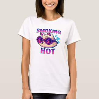 T-shirt Smoking Hot | Funny Neon Cat Retro