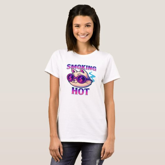 T-shirt Smoking Hot | Funny Neon Cat Retro (Devant entier)