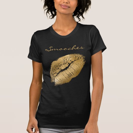 T-shirt Smooches Black et Gold Lipstick (Devant)