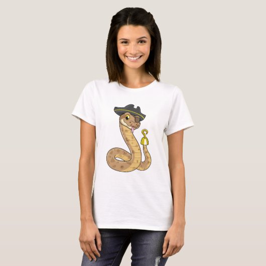 T-shirt Snake as Pirate with Hook Hand & Eye patch (Devant entier)