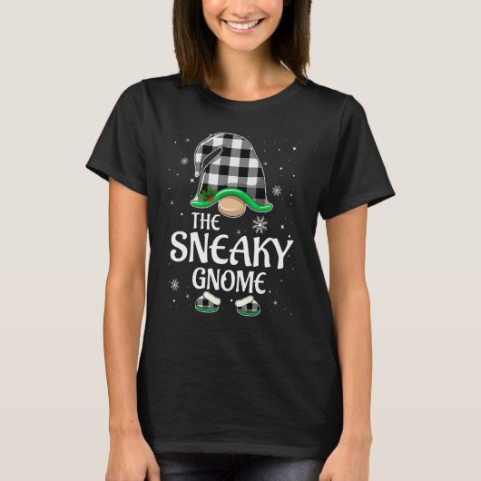 T-shirt Sneaky Gnome Buffalo Plaid Christmas Matching Fami (Devant)