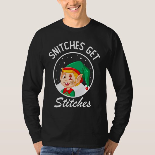 T-shirt Snitches Get Stitches Elf On Shelf Kids (Devant)