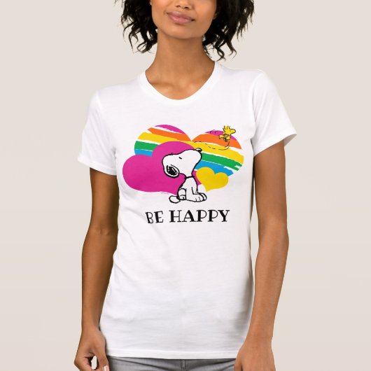 T-shirt Snoopy et Woodstock | Coeurs arc-en-ciel (Devant)