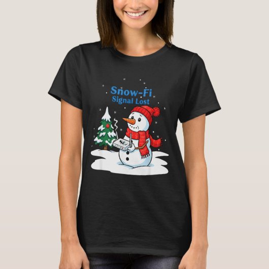 T-shirt Snow-fi Signal Lost Funny Christmas Snowman Wifi (Devant)