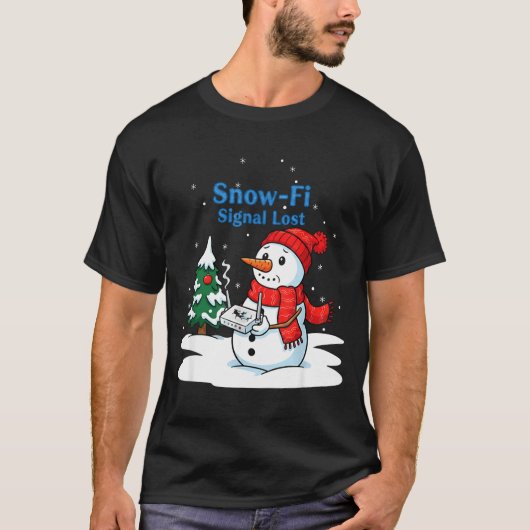 T-shirt Snow-fi Signal Lost Funny Christmas Snowman Wifi (Devant)