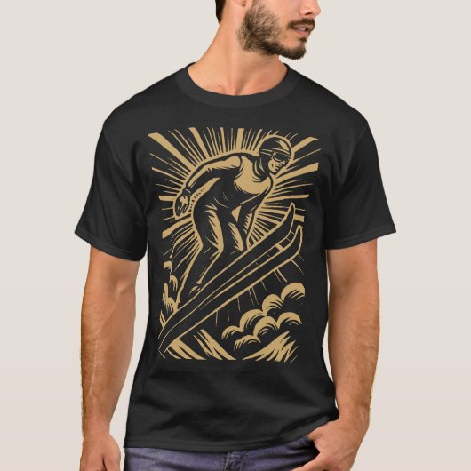 T-shirt Snow Skier Retro Art Deco (Devant)