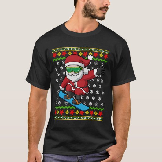 T-shirt Snowboard Père Noël Snowboardeur Vilain Noël Neige (Devant)